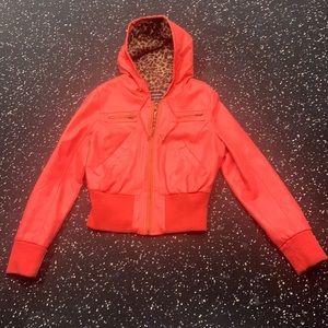 Pink pleather style bomber coat